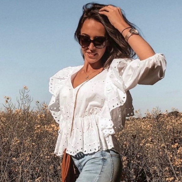 Zara open work embroidered white top large NWT - Picture 2 of 4